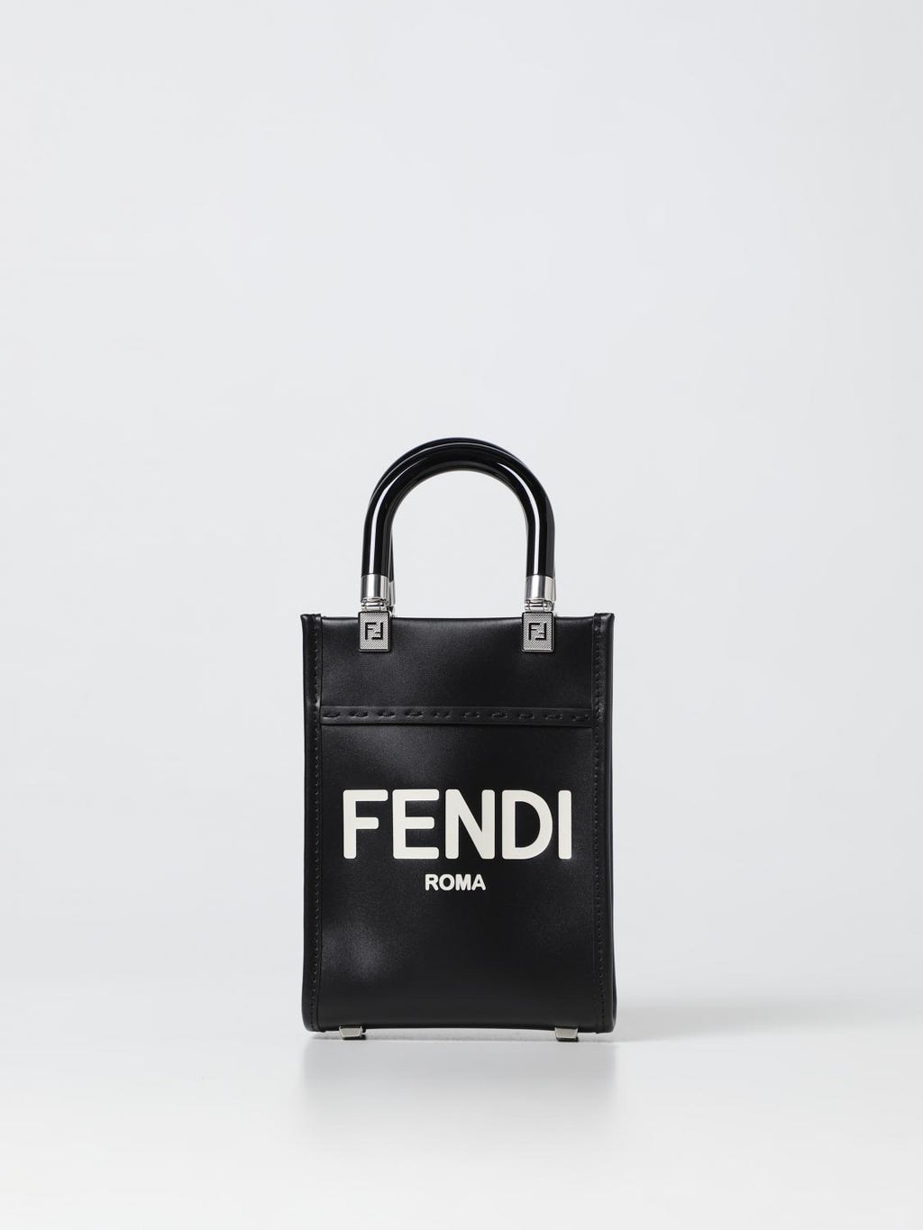Fendi by Marc Jacobs Mini Sunshine Shopper in Pelle Nero con Mini-Bag Stampata a Caldo