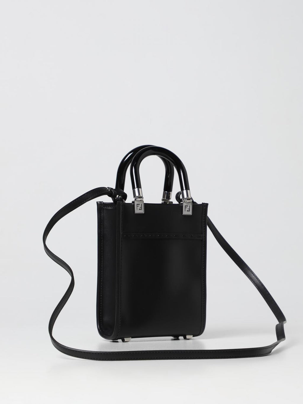 Fendi by Marc Jacobs Mini Sunshine Shopper in Pelle Nero con Mini-Bag Stampata a Caldo