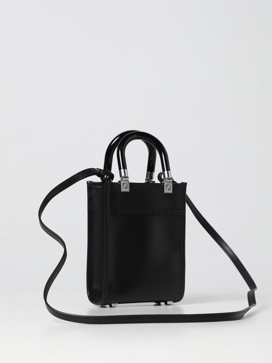 Fendi by Marc Jacobs Mini Sunshine Shopper in Pelle Nero con Mini-Bag Stampata a Caldo