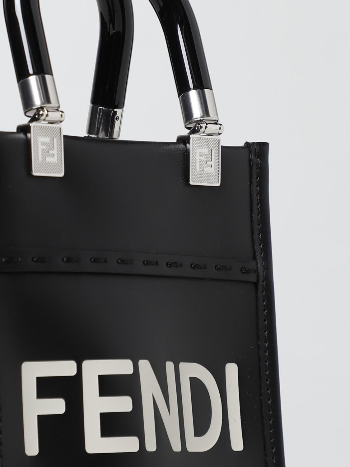 Fendi by Marc Jacobs Mini Sunshine Shopper in Pelle Nero con Mini-Bag Stampata a Caldo