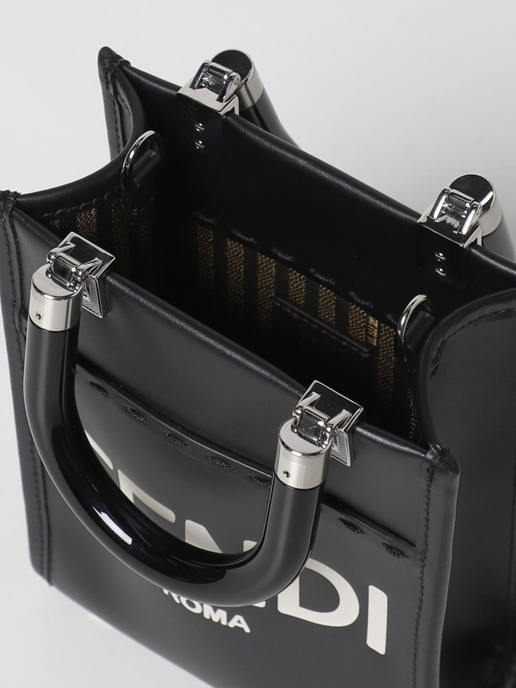 Fendi by Marc Jacobs Mini Sunshine Shopper in Pelle Nero con Mini-Bag Stampata a Caldo