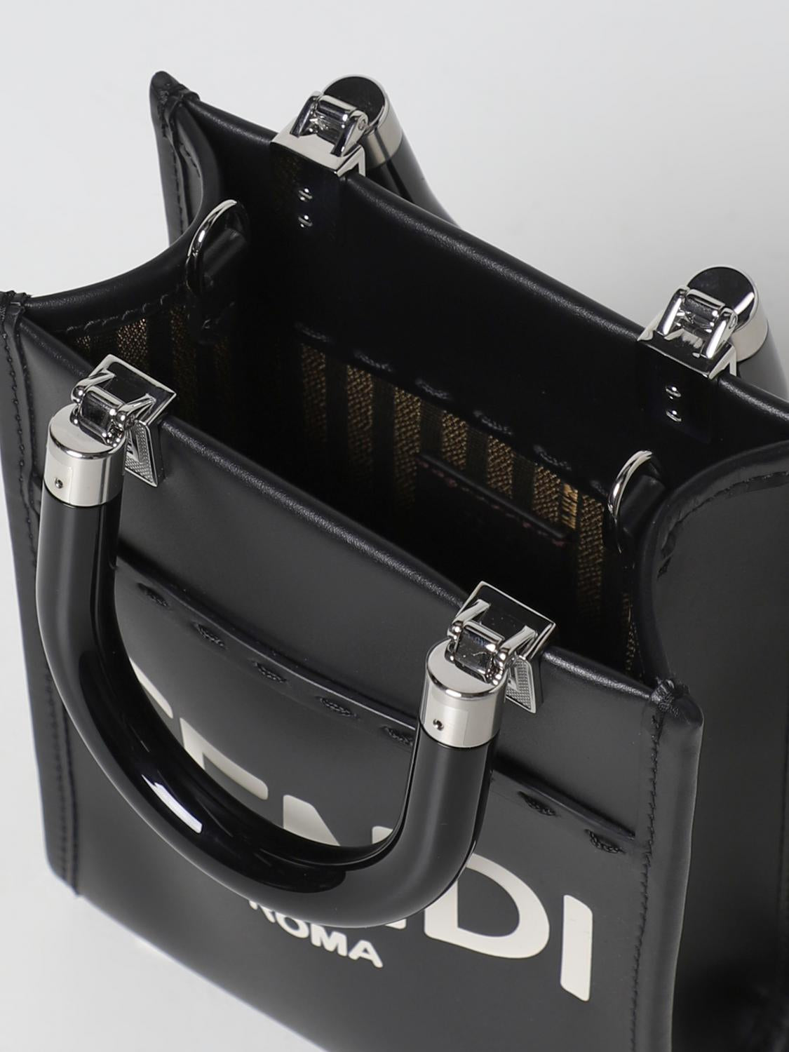 Fendi by Marc Jacobs Mini Sunshine Shopper in Pelle Nero con Mini-Bag Stampata a Caldo